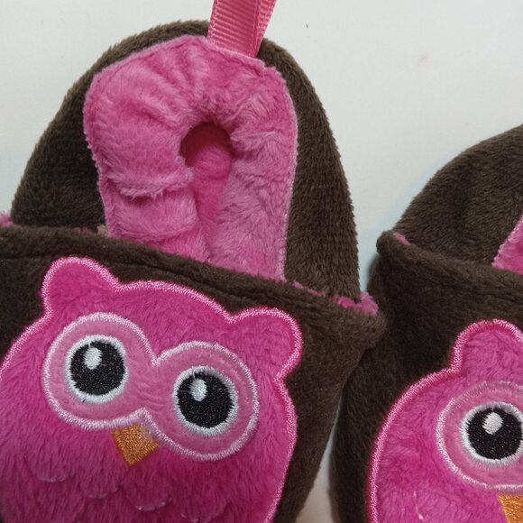 Owl Slippers Size 1 Brown Pink Soft Girls Child Toddler - Picture 4 of 8